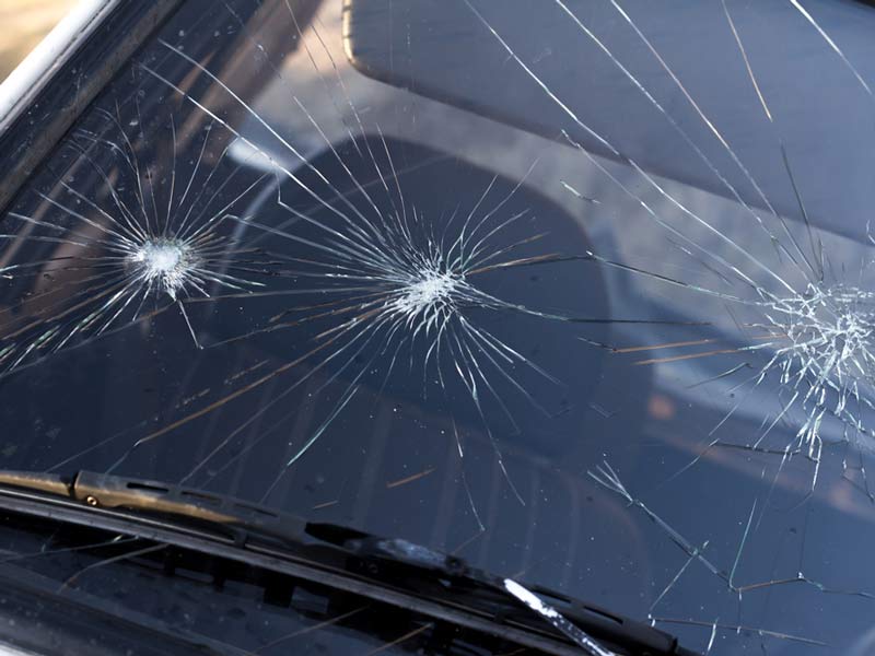 The Damaged  car windshield at Peoria, AZ